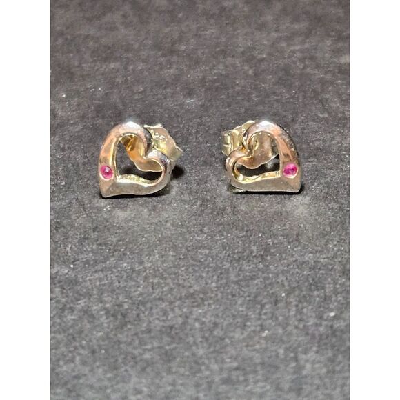 Sterling Silver Open Heart Earrings With Pink Morganite - Picture 1 of 8